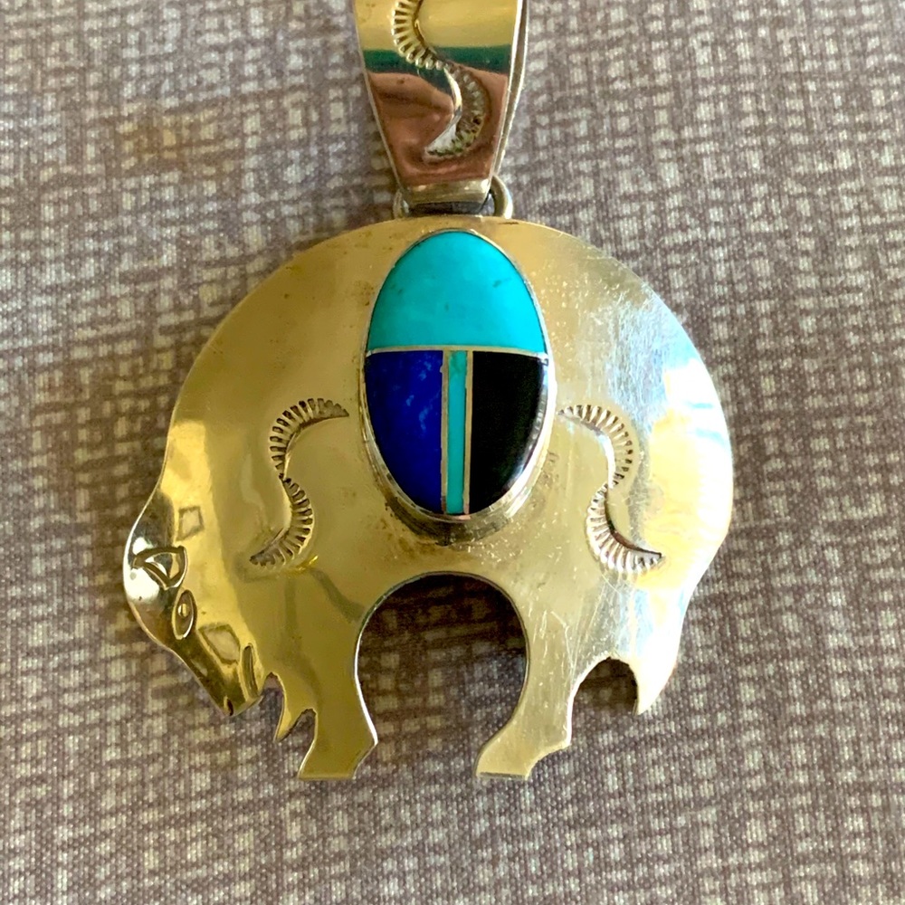 Vintage G Howe Navajo Buffalo Pendant